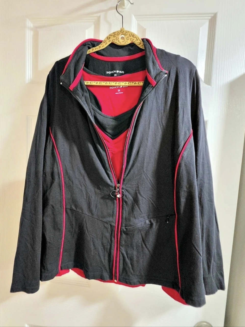 Fashion Bug Black & Red- Zip Jacket With Tank Top-size 2X